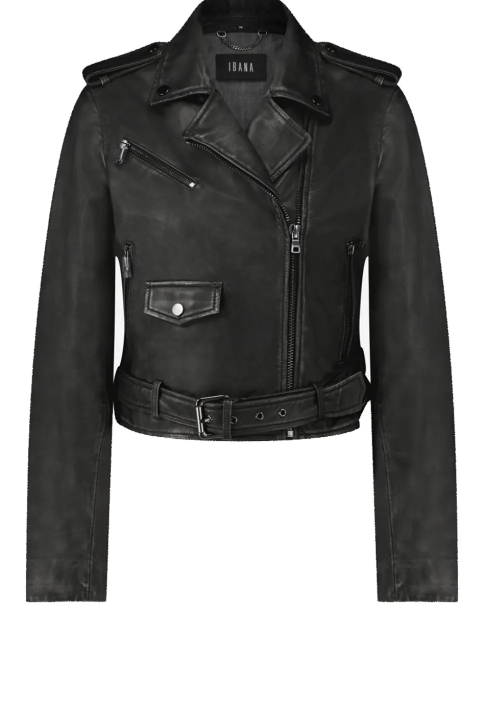 Black Washed Leather Jacket Berry | Black... | Ibana | Little Soho