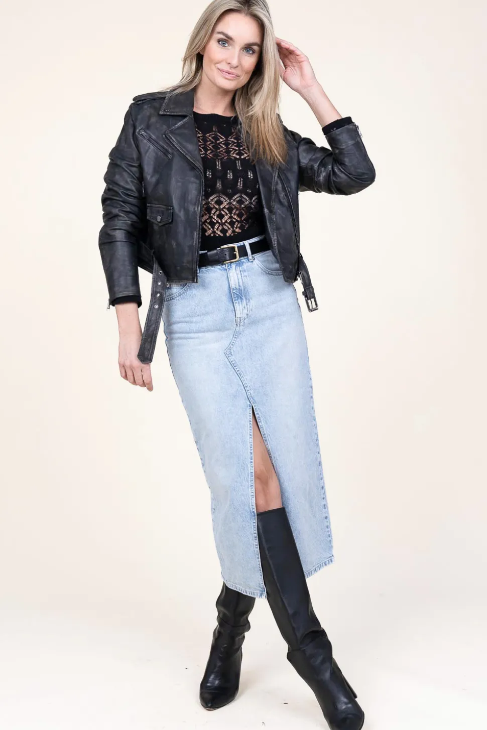 Black Washed Leather Jacket Berry | Black... | Ibana | Little Soho