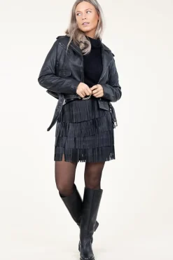 Black Washed Leather Jacket Berry | Black... | Ibana | Little Soho