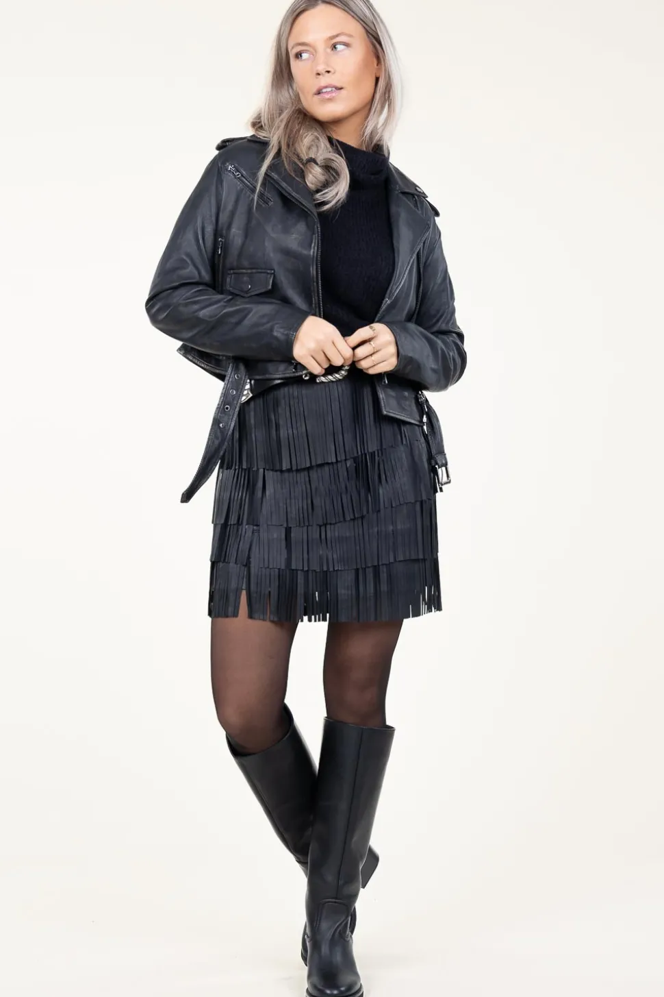 Black Washed Leather Jacket Berry | Black... | Ibana | Little Soho