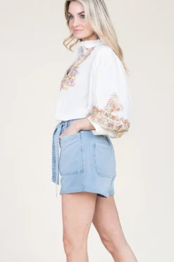 Blouse With Colored Embroidery Neil | White... | Antik Batik | Little Soho