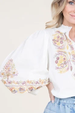 Blouse With Colored Embroidery Neil | White... | Antik Batik | Little Soho