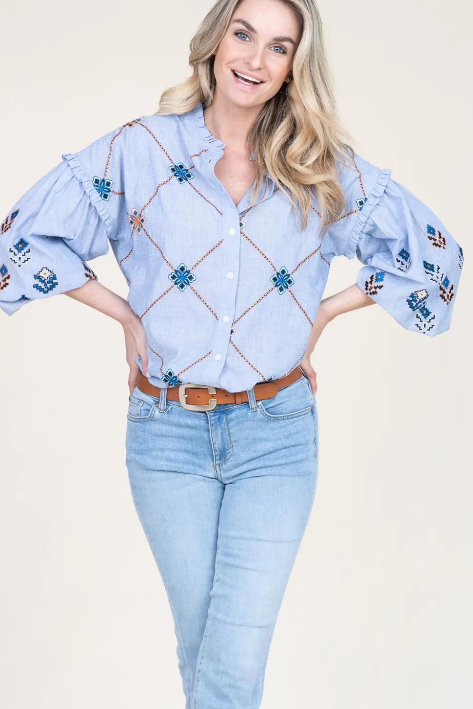 Blouse With Embroidery Amalia | Blue... | Stella Forest | Little Soho
