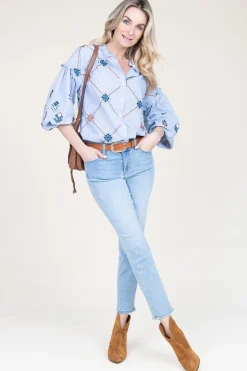 Blouse With Embroidery Amalia | Blue... | Stella Forest | Little Soho