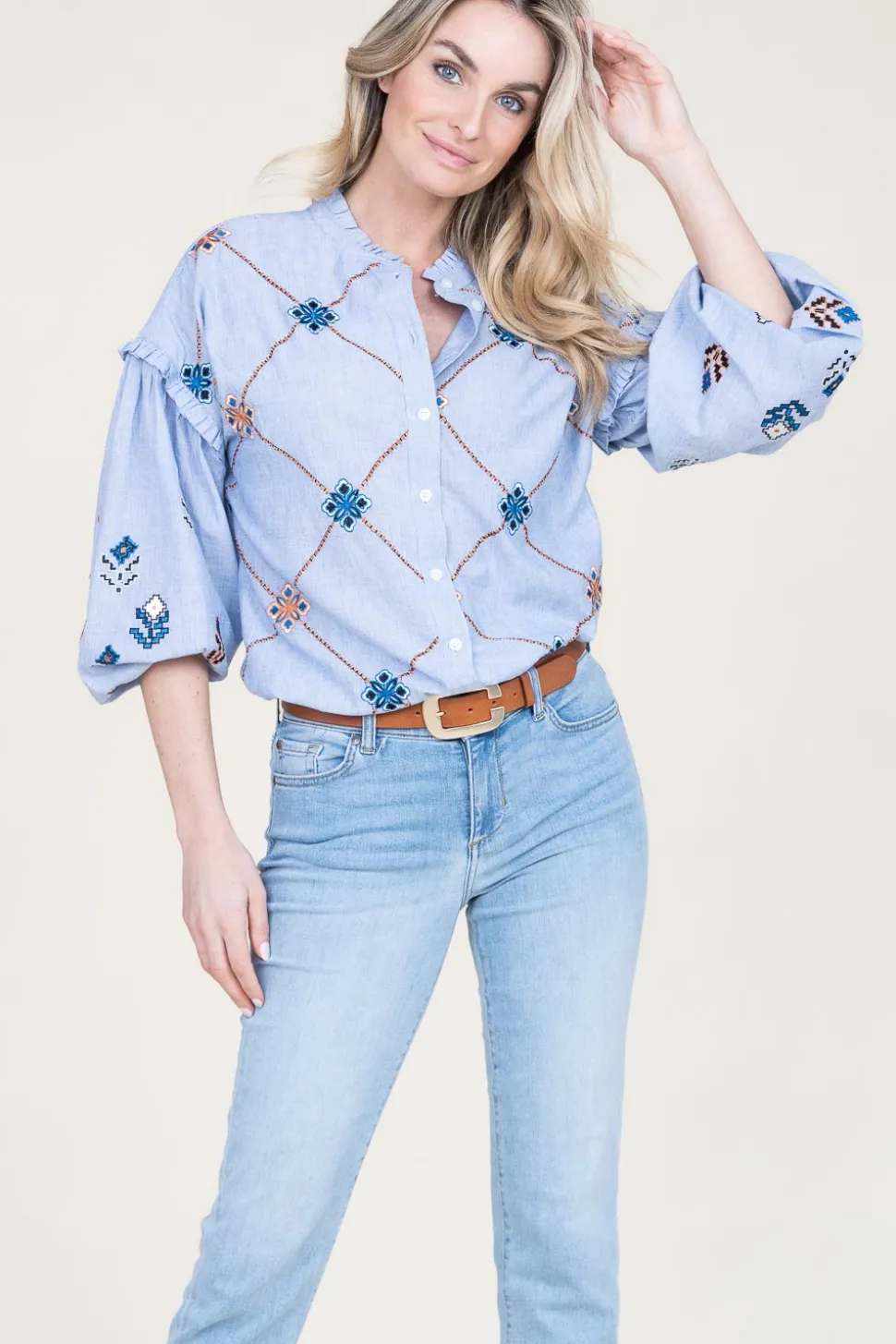 Blouse With Embroidery Amalia | Blue... | Stella Forest | Little Soho