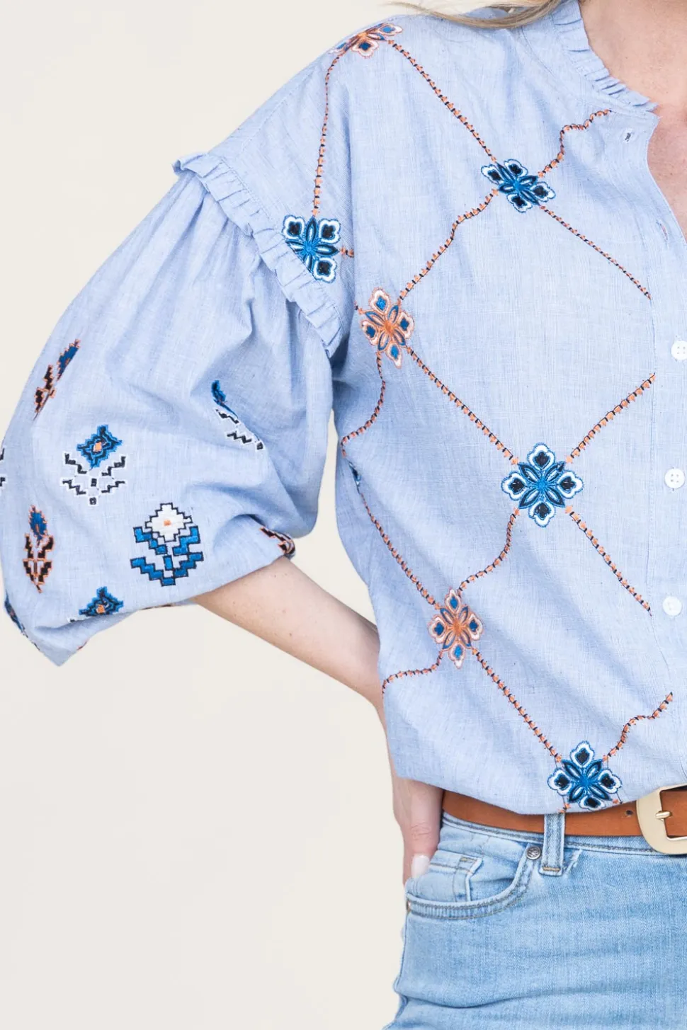 Blouse With Embroidery Amalia | Blue... | Stella Forest | Little Soho