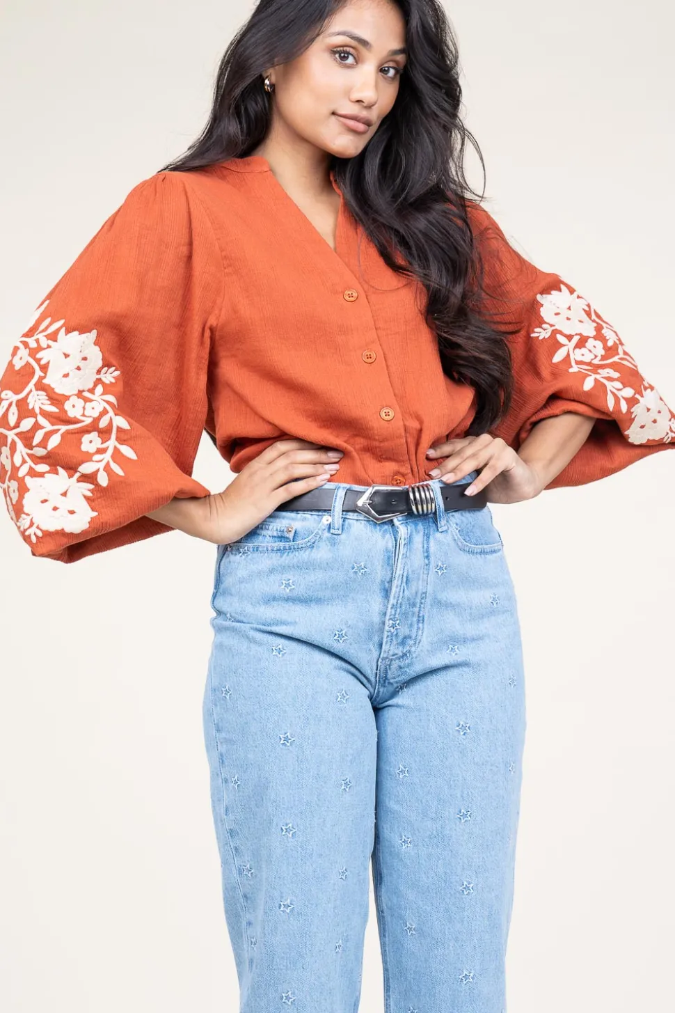 Blouse With Embroidery Gabriella | Rust... | Stella Forest | Little Soho