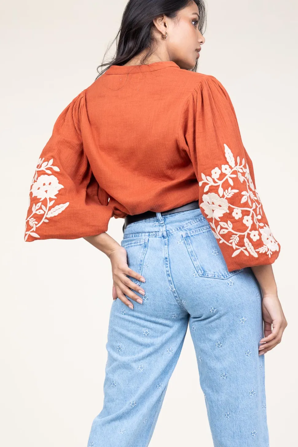 Blouse With Embroidery Gabriella | Rust... | Stella Forest | Little Soho