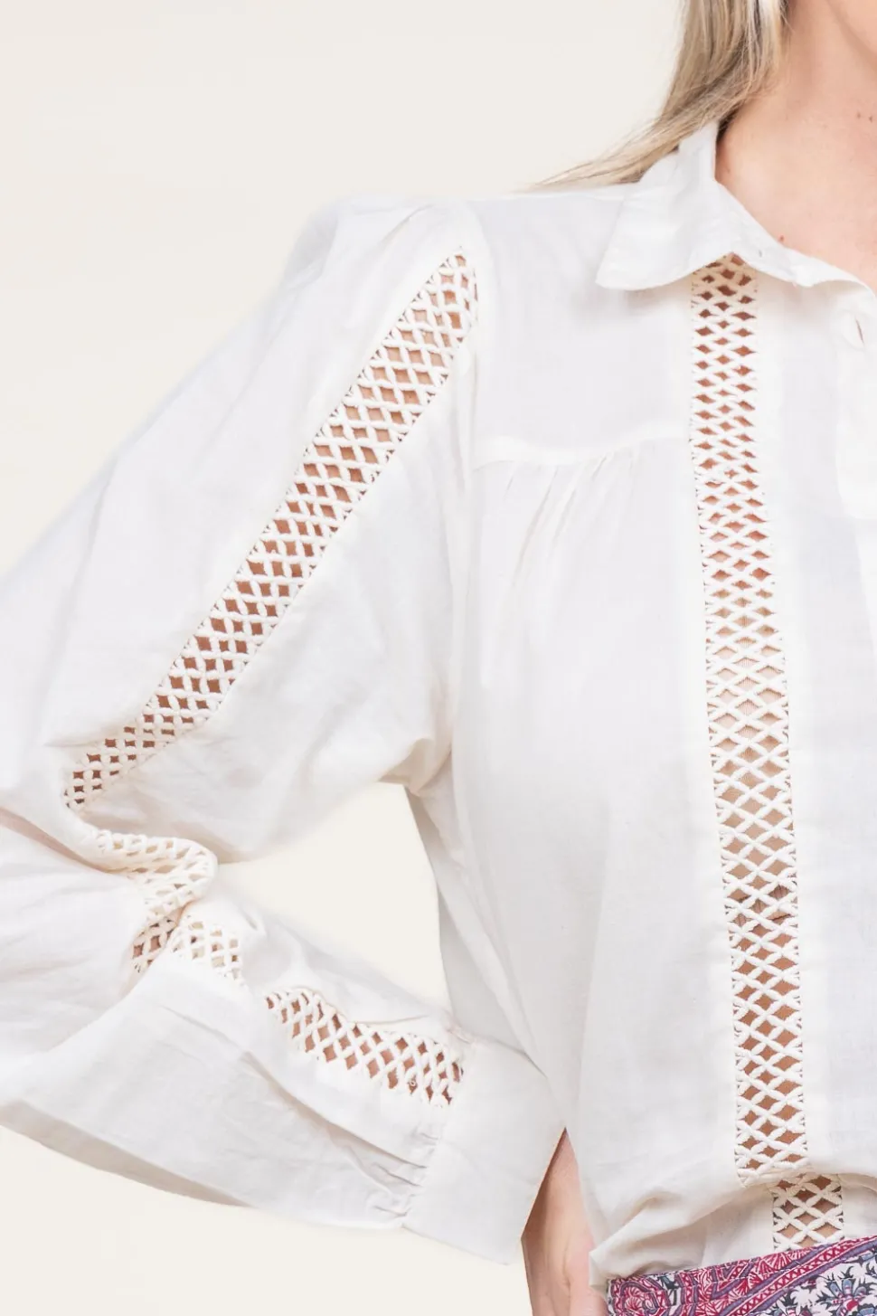 Blouse With Openwork Details Sienna | Natural... | Lollys Laundry | Little Soho