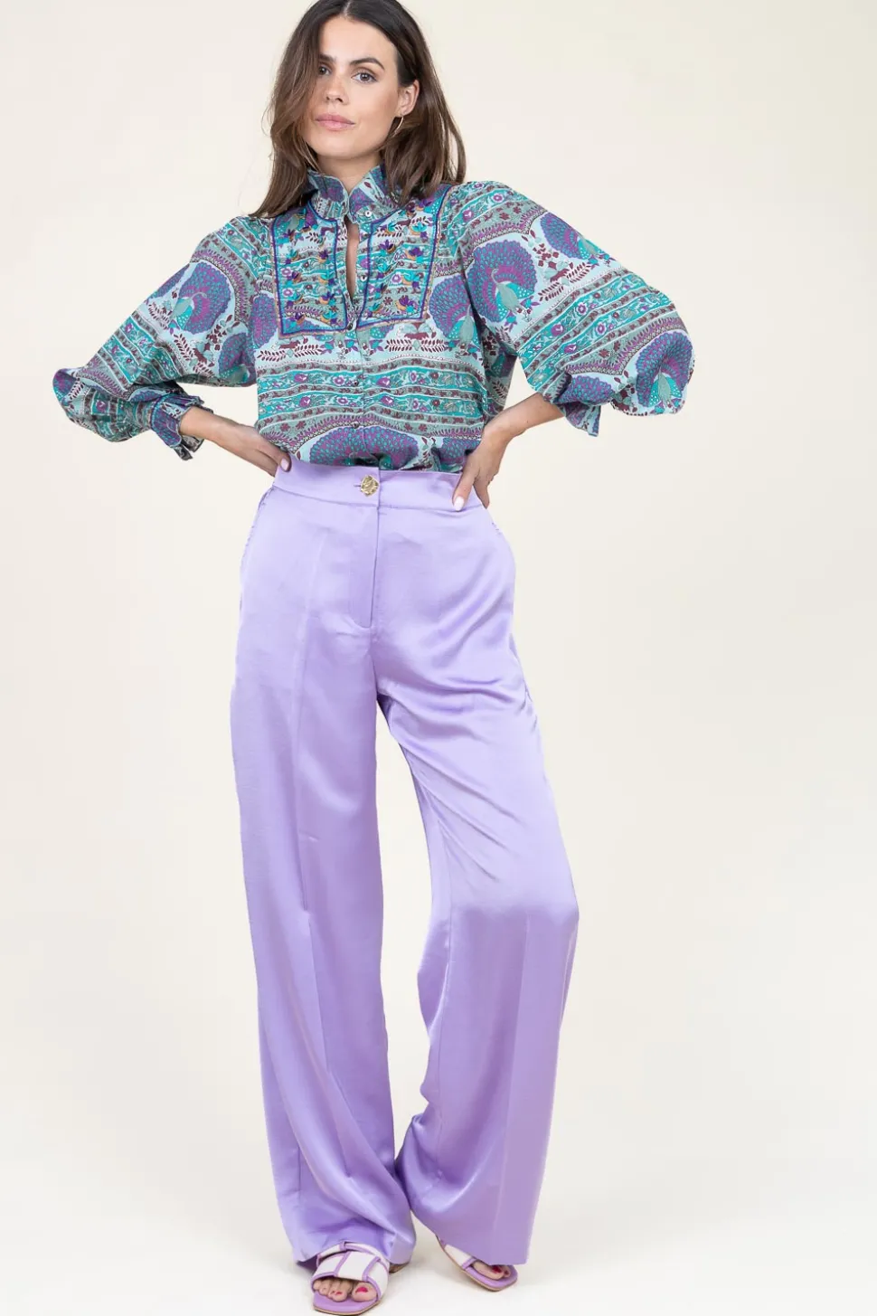Blouse With Print And Embroidery Tala | Blue... | Antik Batik | Little Soho