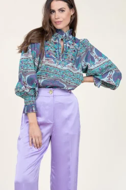 Blouse With Print And Embroidery Tala | Blue... | Antik Batik | Little Soho