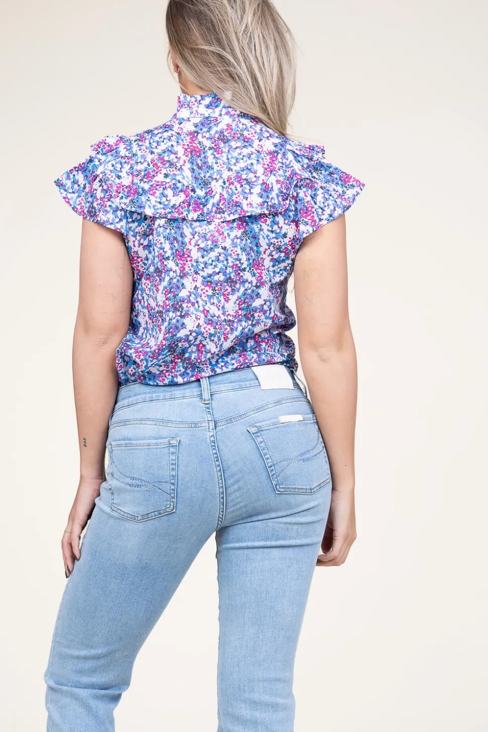 Blouse With Print Laura | Blue... | Suncoo | Little Soho