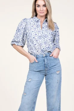 Blouse With Print Lien | Blue... | Aaiko | Little Soho