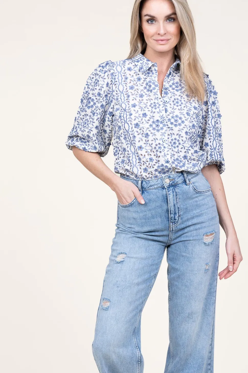 Blouse With Print Lien | Blue... | Aaiko | Little Soho