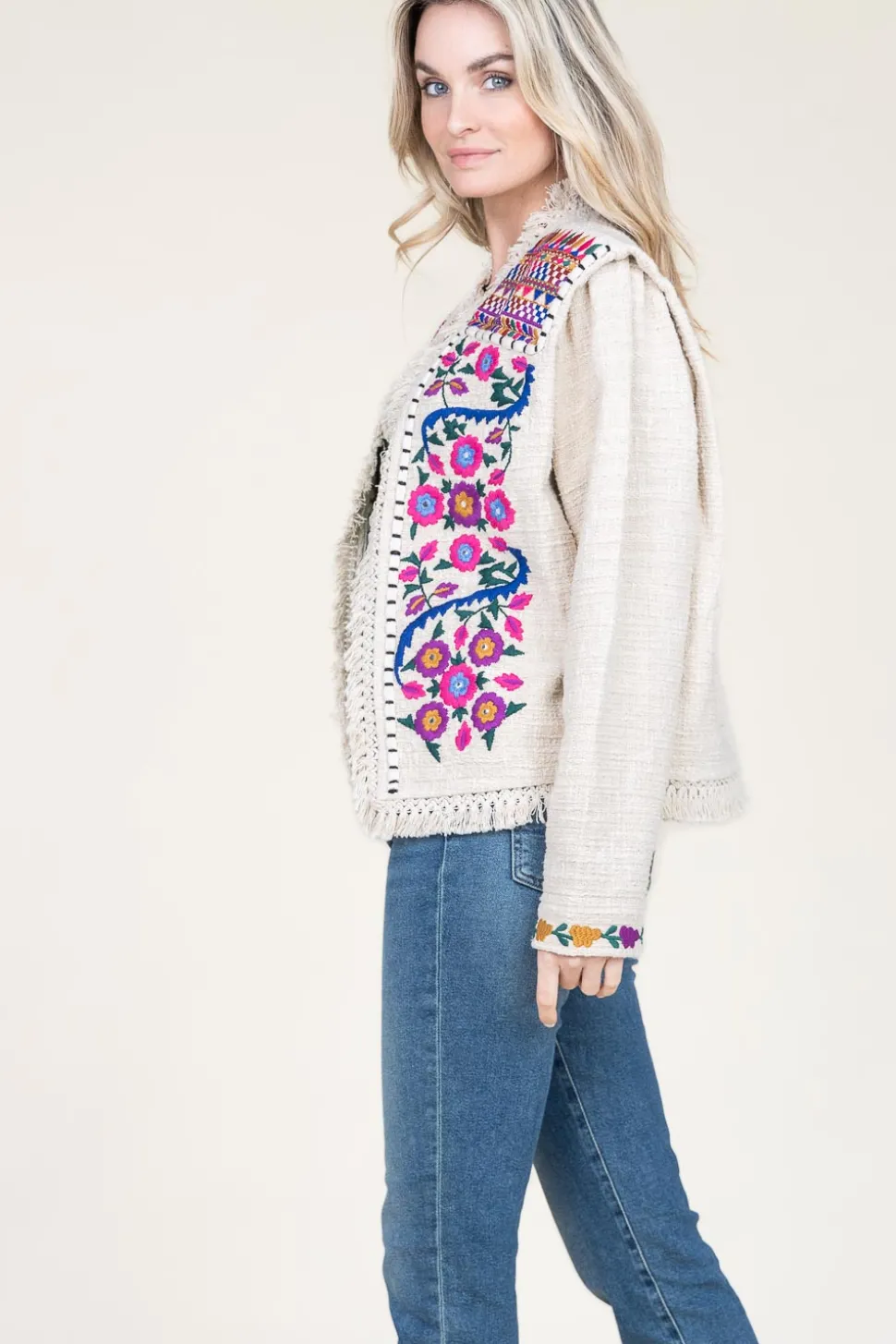 Boucle Jacket With Embroidery Orence | Natural... | Louizon | Little Soho