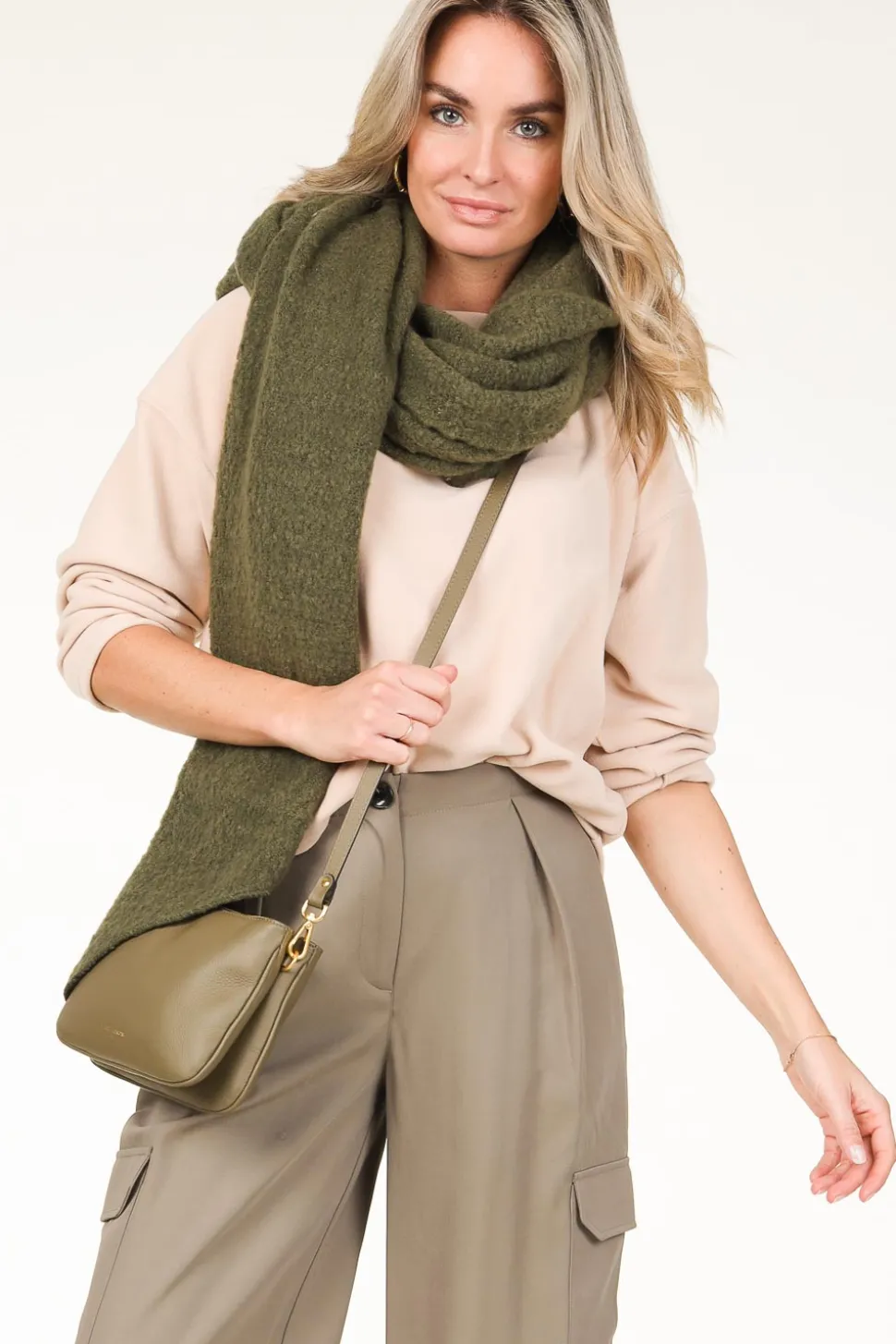 Boucle Scarf Aria | Army Green... | Little Soho | Little Soho
