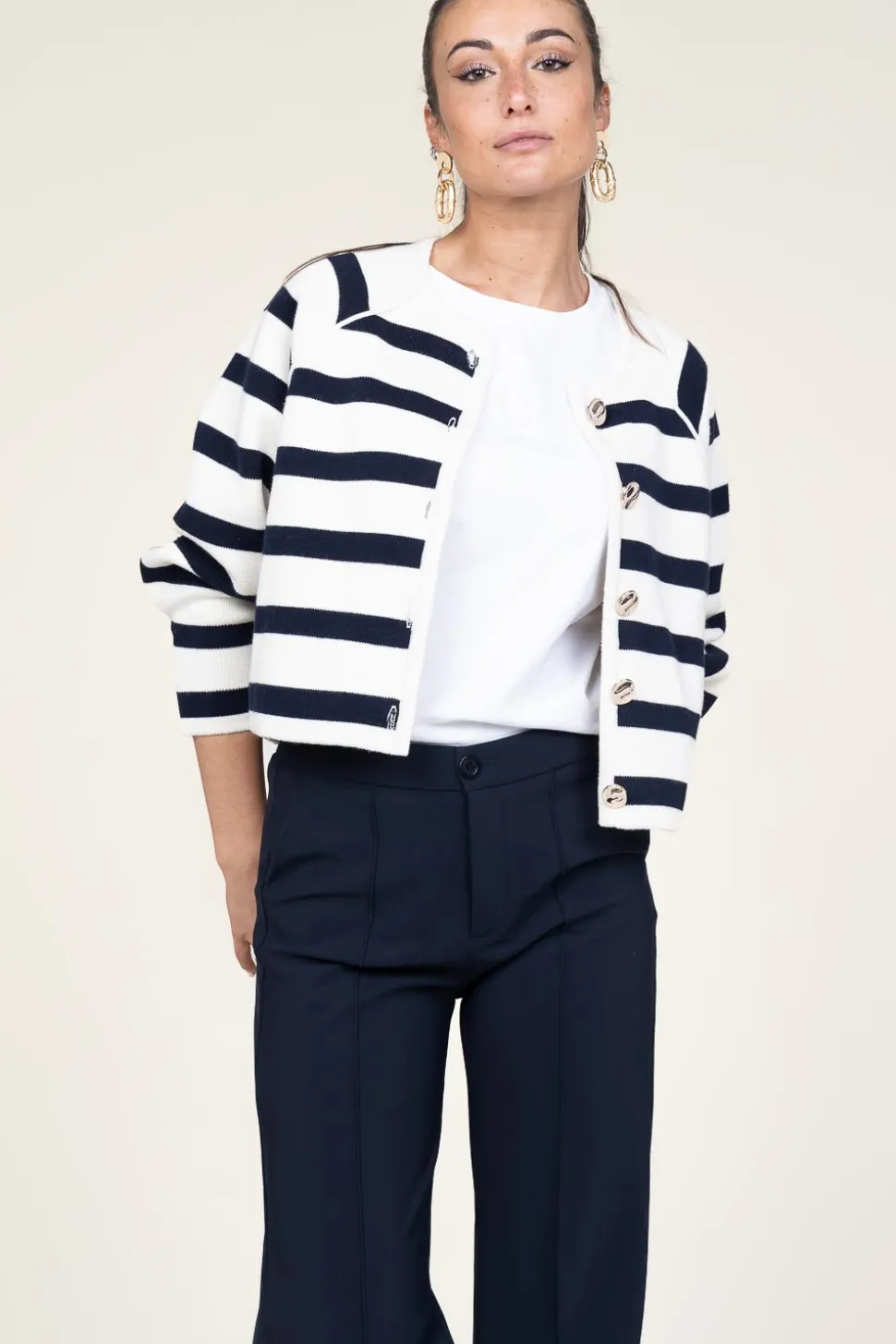 Cardigan With Luxurious Buttons Massimo | Natural /Navy... | Ba&Sh | Little Soho