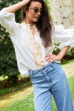 Cotton Blouse With Embroidery Sofi | White... | Greek Archaic Kori | Little Soho