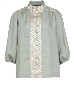 Cotton Blouse With Embroidery Sofi | Green... | Greek Archaic Kori | Little Soho