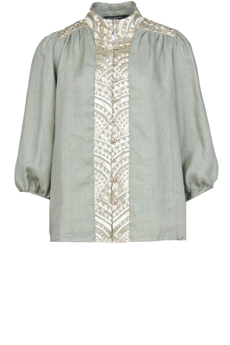 Cotton Blouse With Embroidery Sofi | Green... | Greek Archaic Kori | Little Soho
