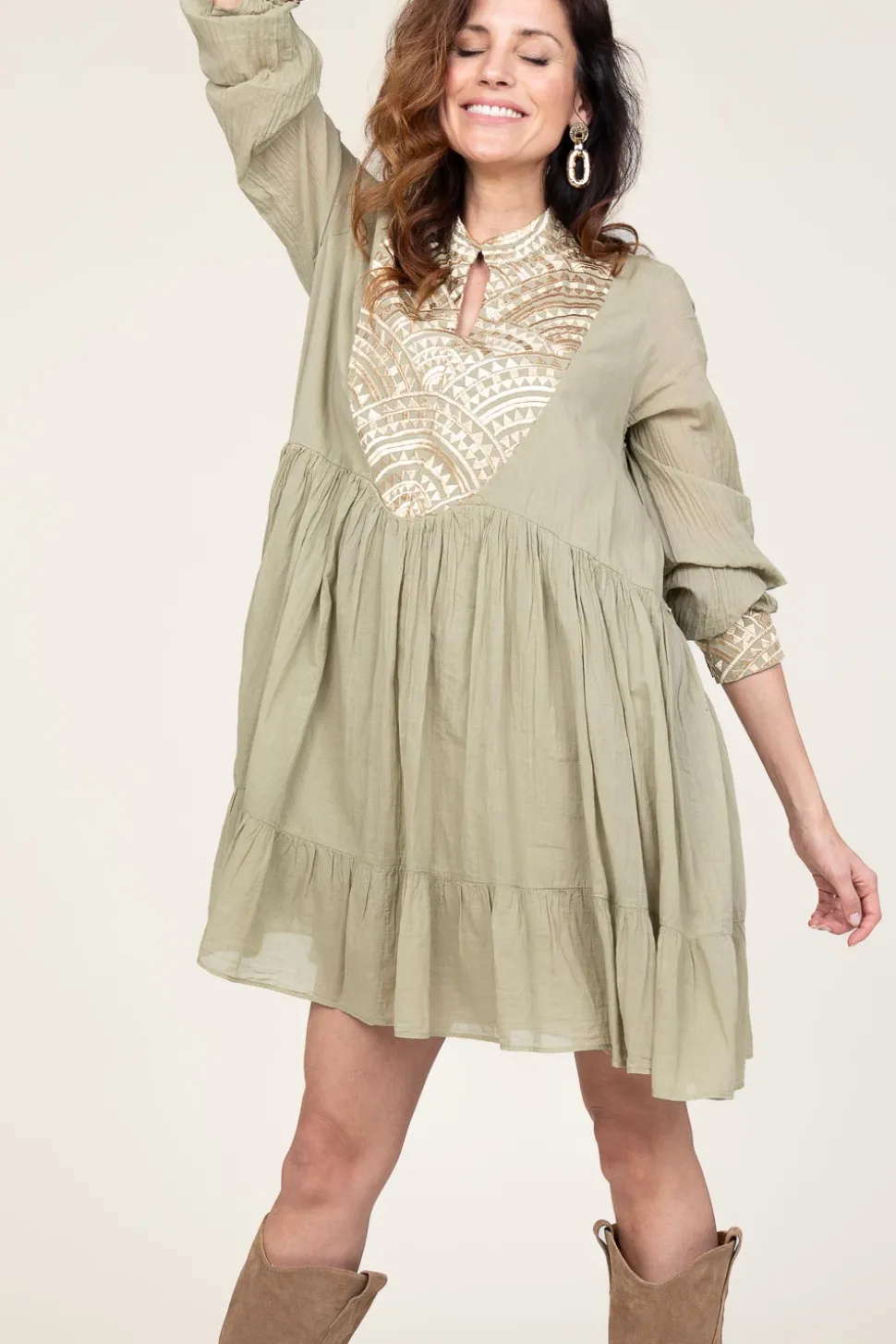 Cotton Dress Alexa | Green... | Greek Archaic Kori | Little Soho