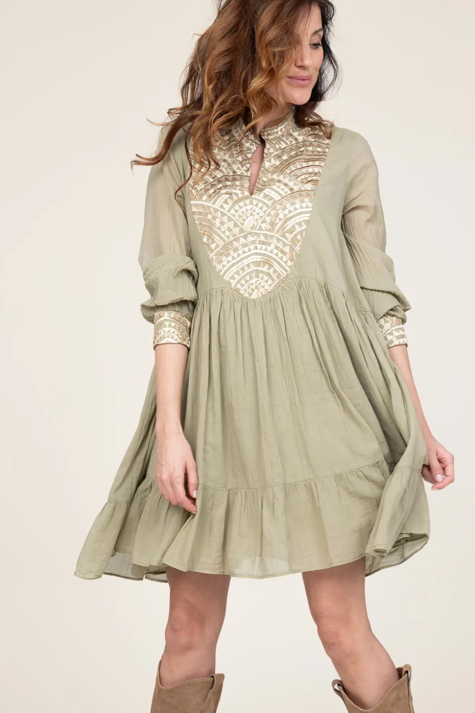 Cotton Dress Alexa | Green... | Greek Archaic Kori | Little Soho