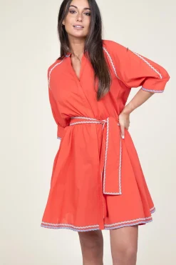Cotton Dress With Embroidery Amelia | Red... | Devotion | Little Soho
