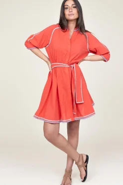 Cotton Dress With Embroidery Amelia | Red... | Devotion | Little Soho