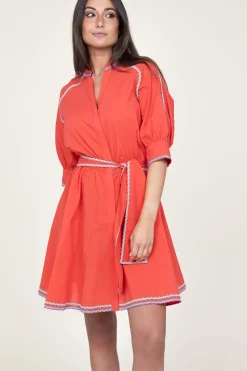 Cotton Dress With Embroidery Amelia | Red... | Devotion | Little Soho
