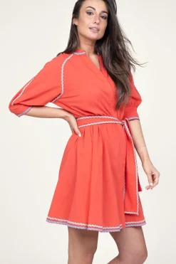 Cotton Dress With Embroidery Amelia | Red... | Devotion | Little Soho