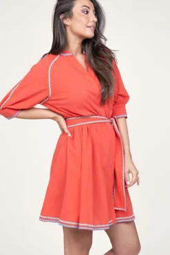 Cotton Dress With Embroidery Amelia | Red... | Devotion | Little Soho