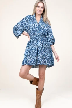 Cotton Dress With Print Dounya | Blue... | Ibana | Little Soho