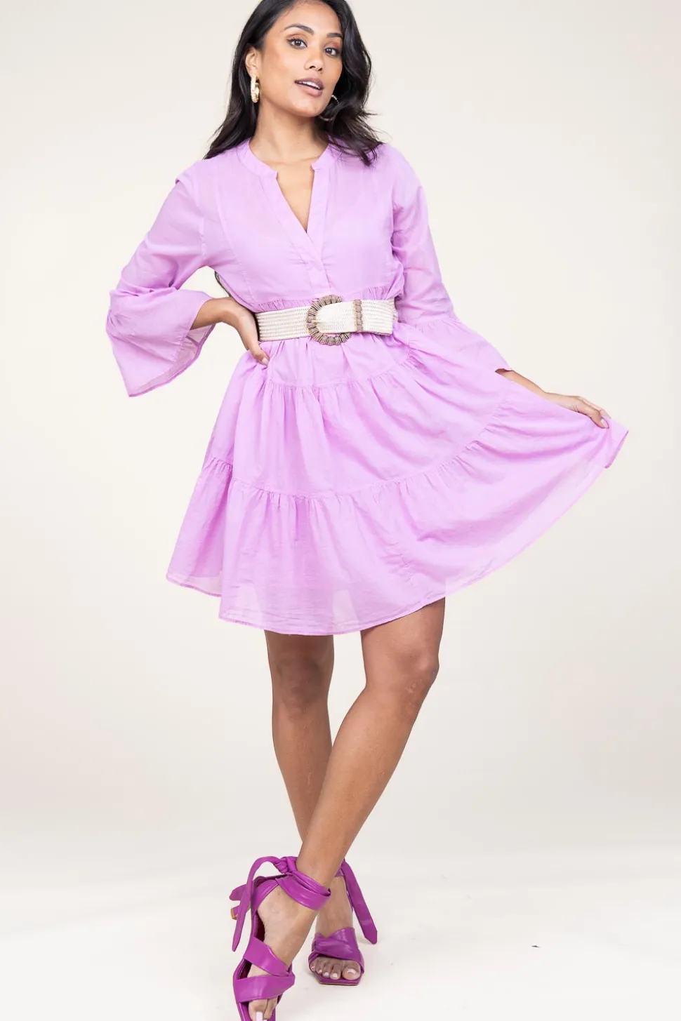 Cotton Foil Dress Lavrentia | Purple... | Devotion | Little Soho