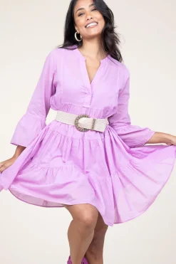 Cotton Foil Dress Lavrentia | Purple... | Devotion | Little Soho