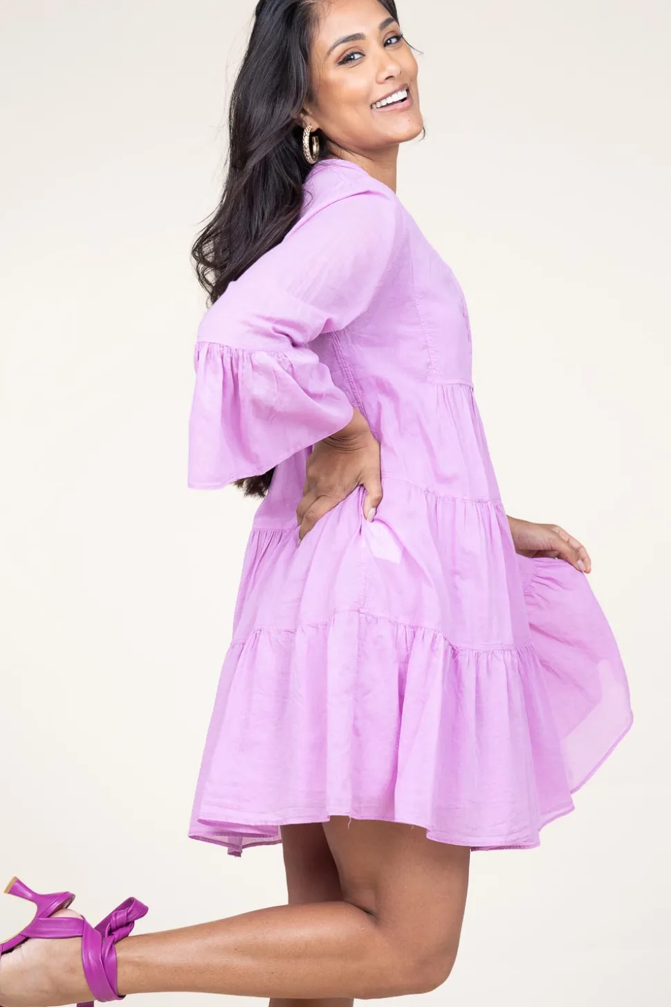 Cotton Foil Dress Lavrentia | Purple... | Devotion | Little Soho