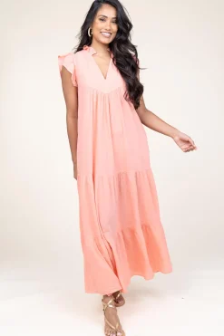 Cotton Maxi Dress Erietta | Coral... | Devotion | Little Soho