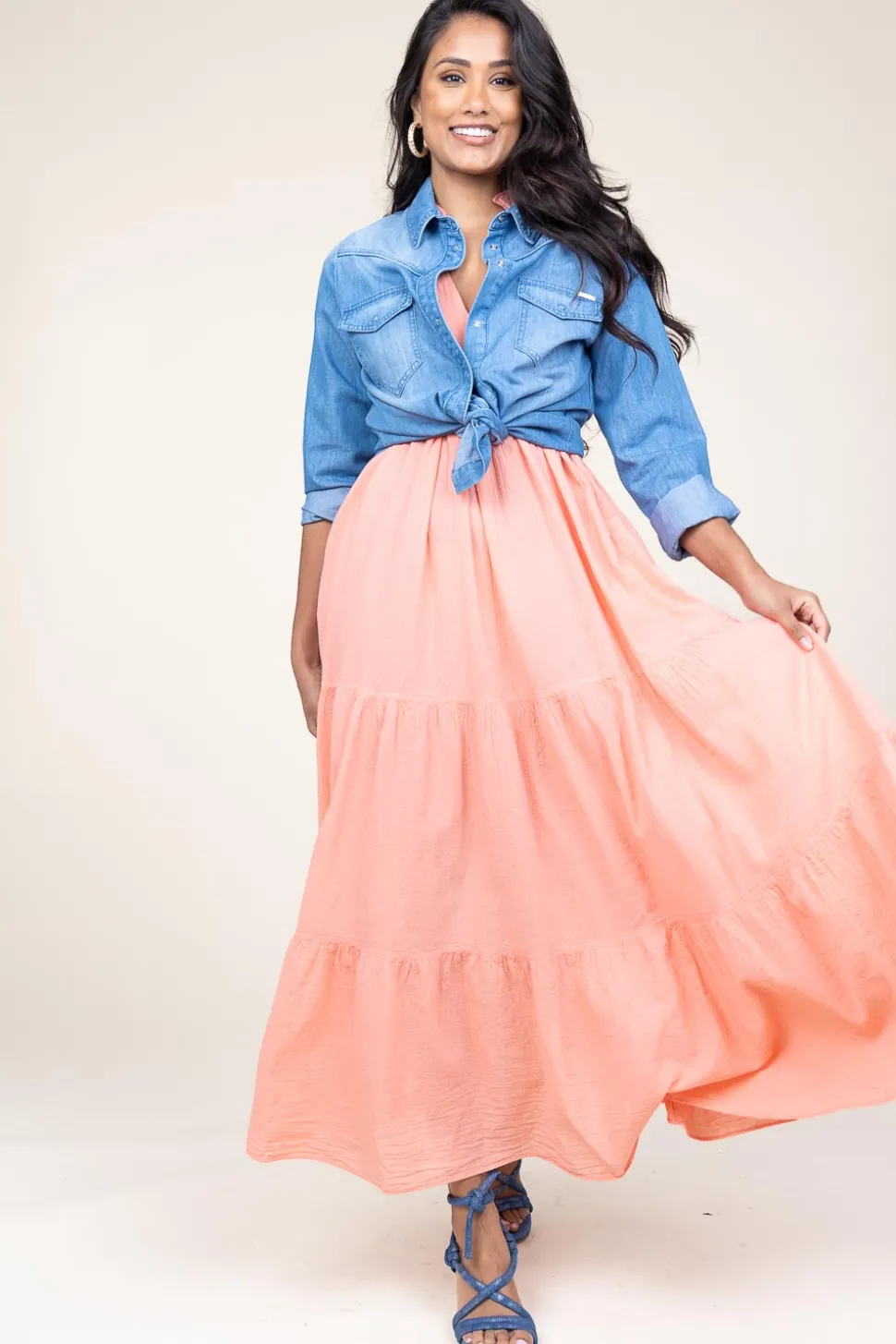 Cotton Maxi Dress Erietta | Coral... | Devotion | Little Soho