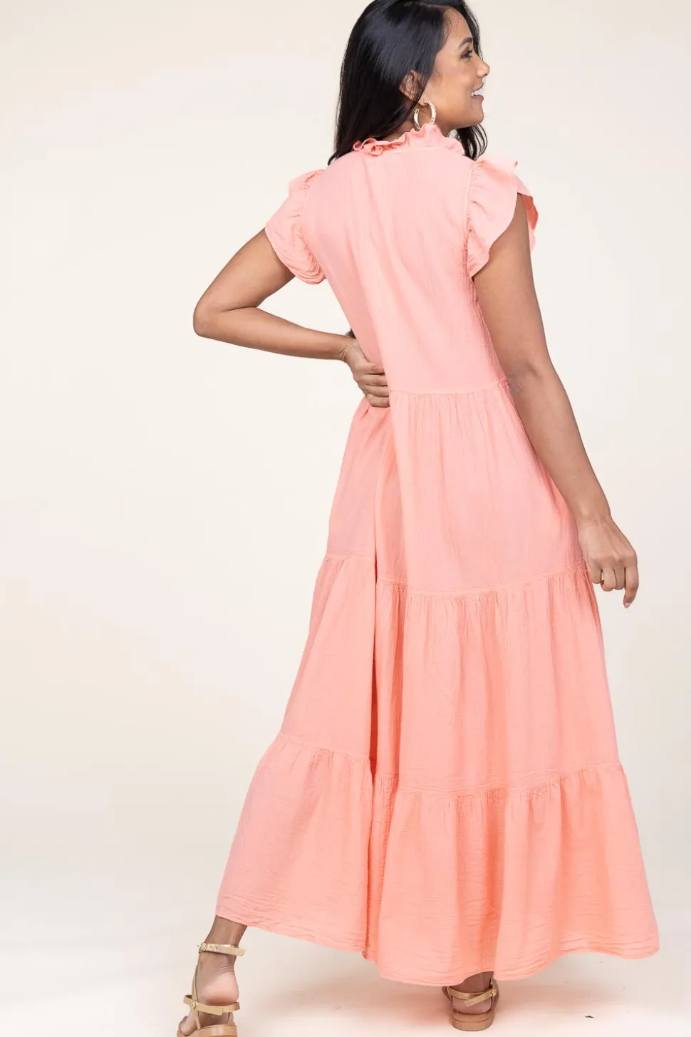 Cotton Maxi Dress Erietta | Coral... | Devotion | Little Soho