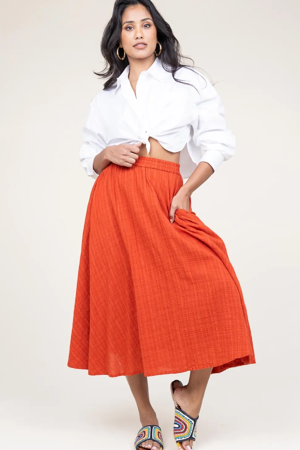 Cotton Mix Midi Skirt Ophelia | Rust... | Stella Forest | Little Soho