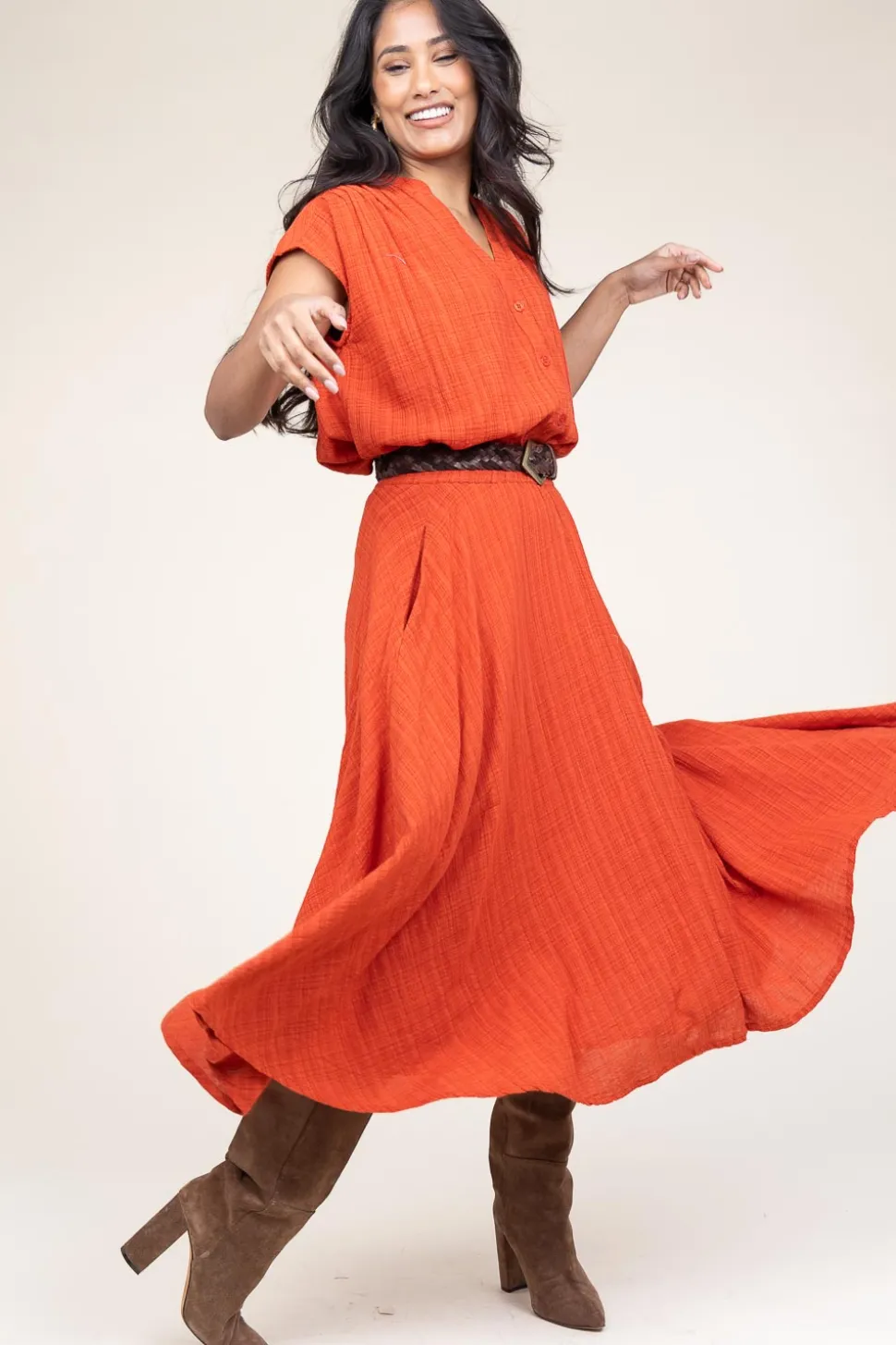 Cotton Mix Midi Skirt Ophelia | Rust... | Stella Forest | Little Soho