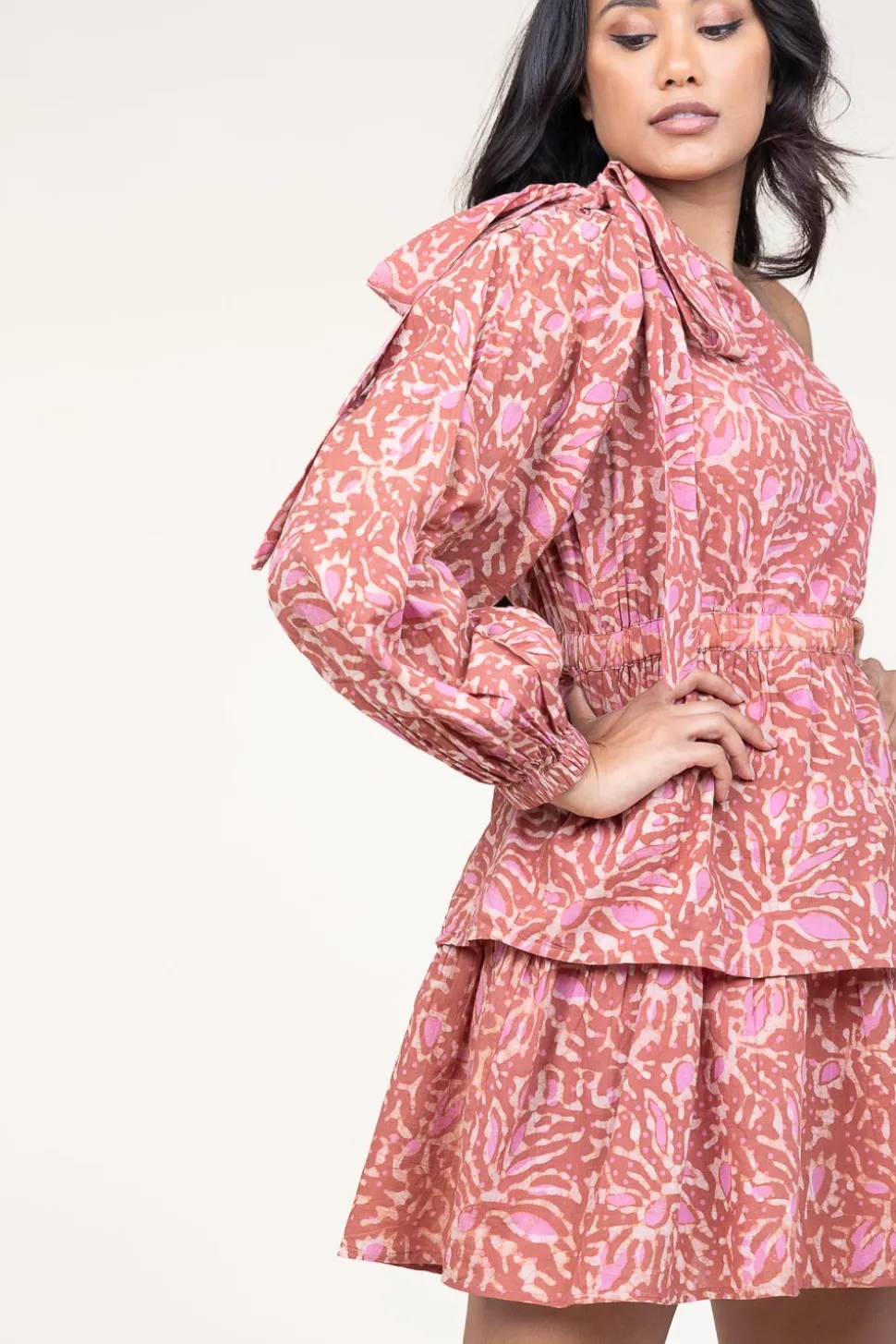 Cotton One-Shoulder Dress Daffi | Pink... | Ibana | Little Soho