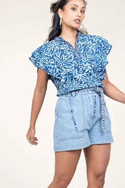 Cotton Top With Print Tadine | Blue... | Ibana | Little Soho