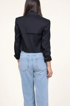 Cropped Blazer In Linen Blend Acedia | Black... | Dante 6 | Little Soho