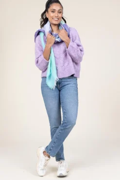 Cropped Cable Sweater Tortuga | Purple... | Lollys Laundry | Little Soho