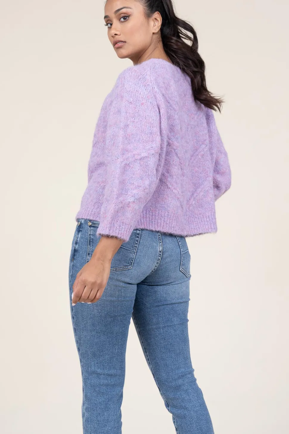 Cropped Cable Sweater Tortuga | Purple... | Lollys Laundry | Little Soho