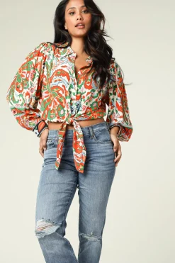 Cropped Retro Print Blouse Martha | Orange... | Ba&Sh | Little Soho