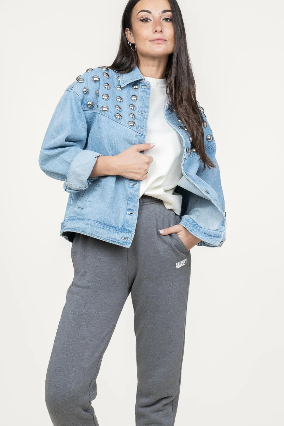 Denim Jacket With Studs Vivi | Blue... | Berenice | Little Soho