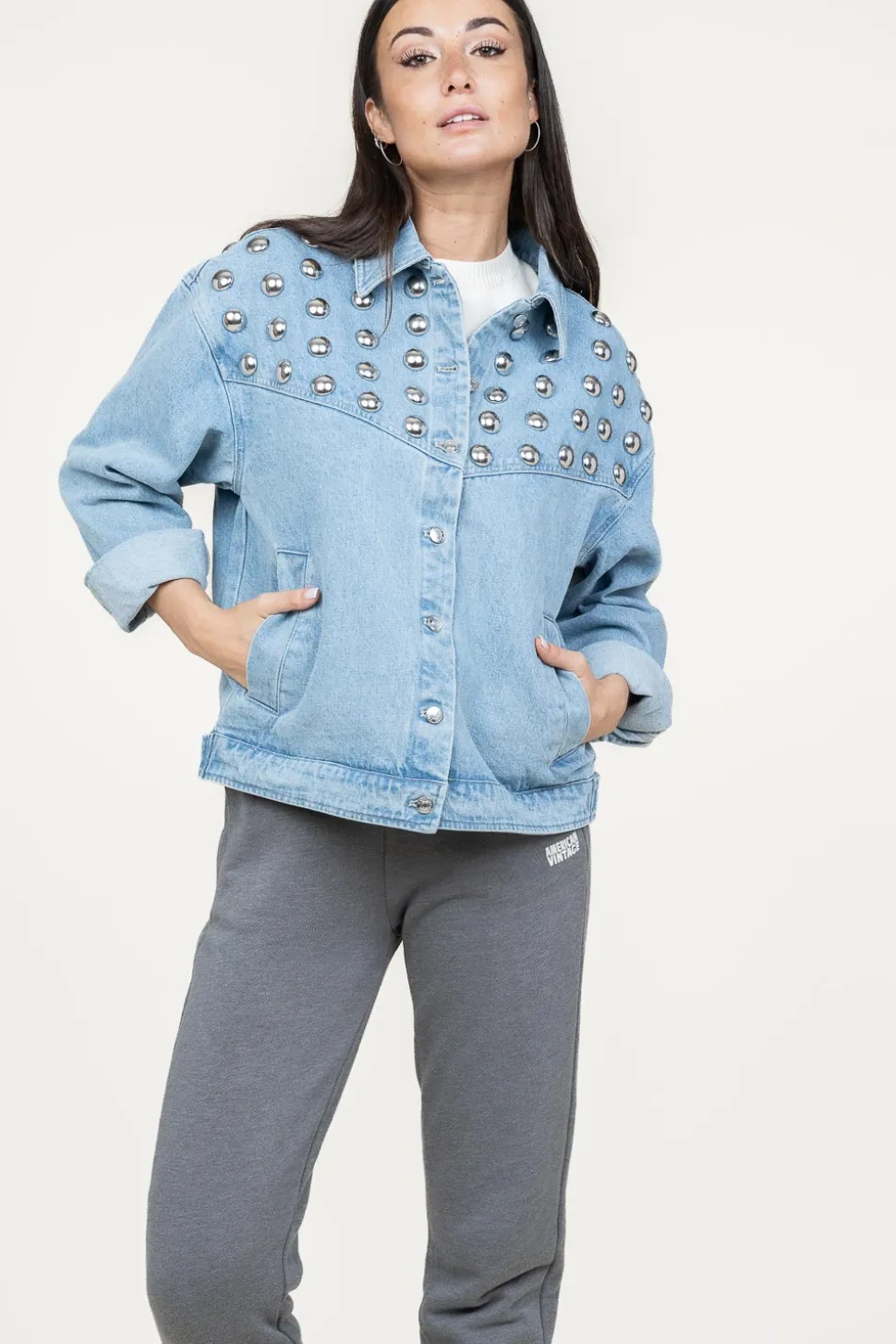 Denim Jacket With Studs Vivi | Blue... | Berenice | Little Soho