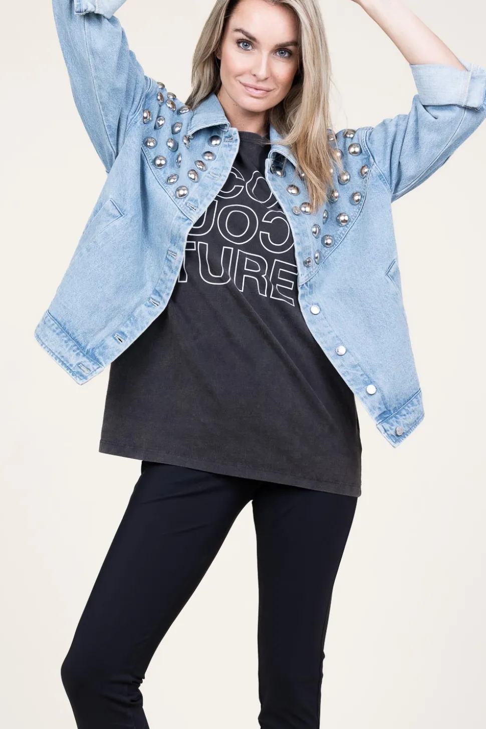 Denim Jacket With Studs Vivi | Blue... | Berenice | Little Soho