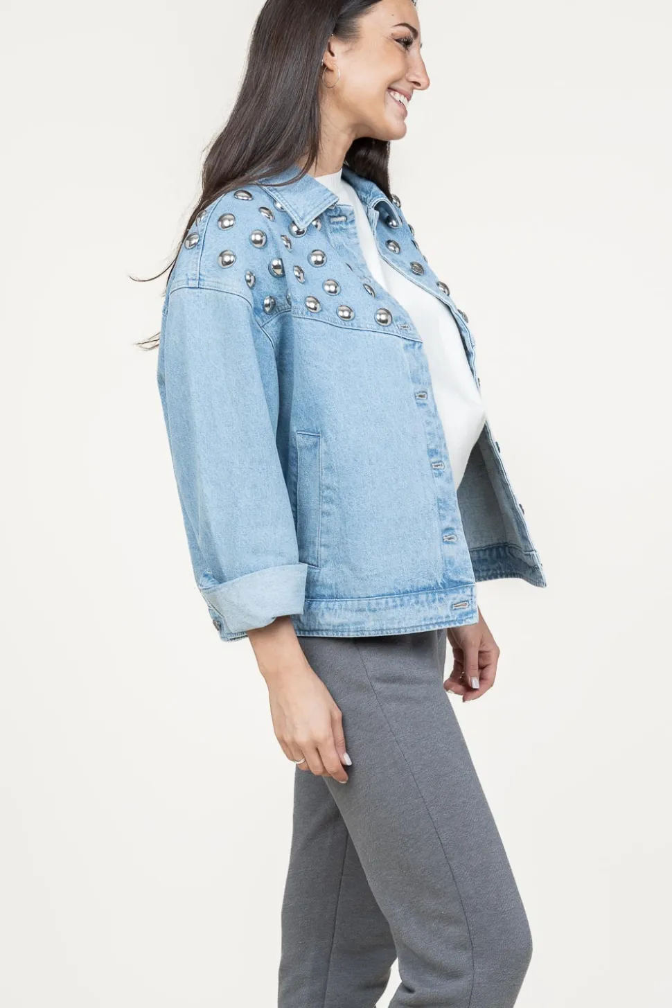 Denim Jacket With Studs Vivi | Blue... | Berenice | Little Soho